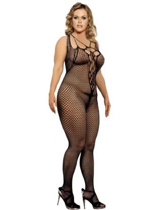 Plus Size Halter Sexy Neck Open Back Netted Bodystocking