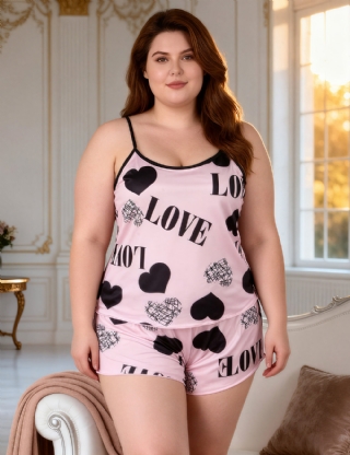 Pink Print Suspender Home Wear Pajama Set