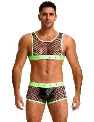 Green Men Sexy Fishnet See Through Lingerie Set