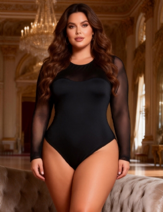 Black Double Layer Long Sleeve Bodysuit